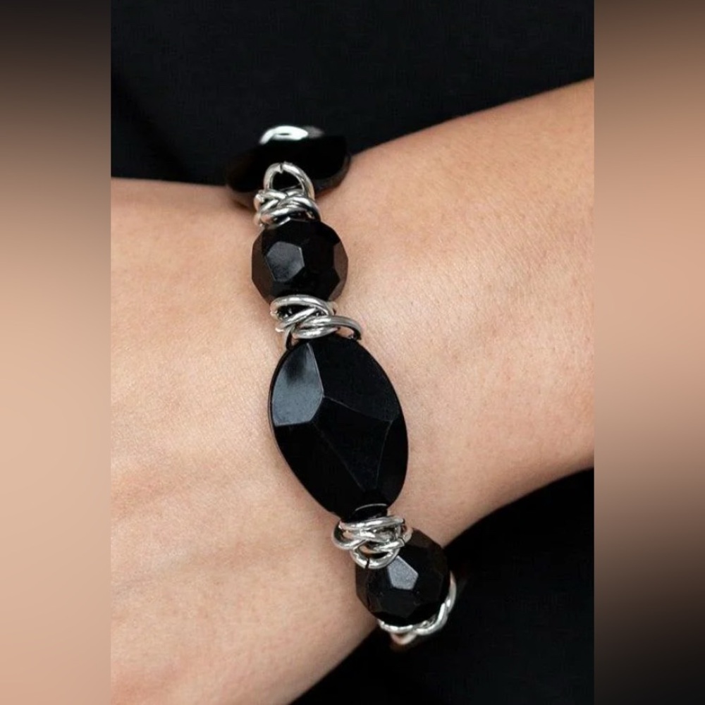 NEW Black Bead Bracelet with Silver Accents